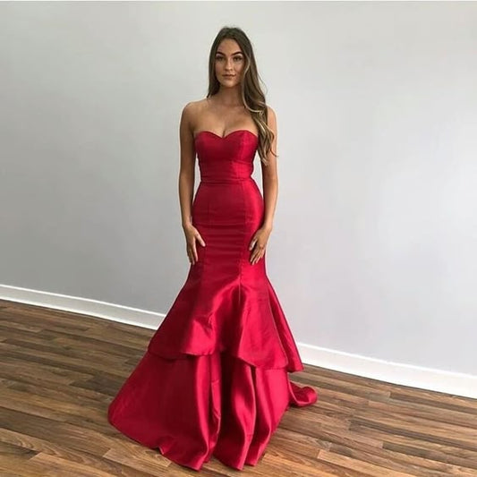 Elegant Mermaid Prom Dresses Sweetheart Tiered Floor Length Formal Party Dress Burgundy Prom Gowns     fg6609