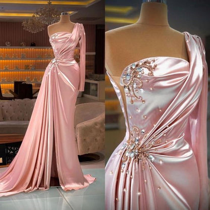 Pink Prom Dresses, Pink Evening Dresses, Strapless Prom Dresses, Beaded Prom Dresses, Pearls Prom Dresses         fg5850