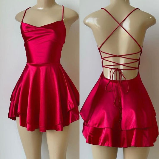 Short Prom Dresses Red Sleeveless Elegant Mini Dress    fg6155