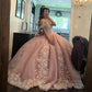 Light Pink Quinceanera Dresses with Bow Lace Appliques Sweet 15 16 Ball Gowns      fg6575