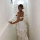 Elegant Two Pieces Strapless Long White Tiered Prom Dress Birthday Outfits        fg7164