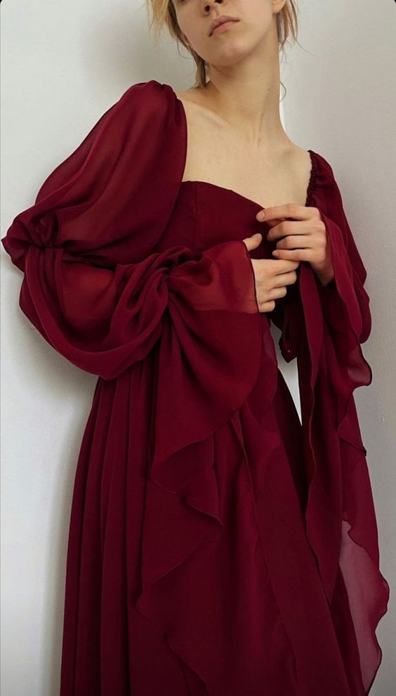 Beautiful Vintage Romantic A-line Burgundy Prom Dress Evening Dress      fg4534