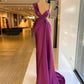 Designer Purple Prom Dresses Beaded Crystals Ruched Pleats Satin Spaghetti Straps Formal Evening Gown Party Wear      fg5191