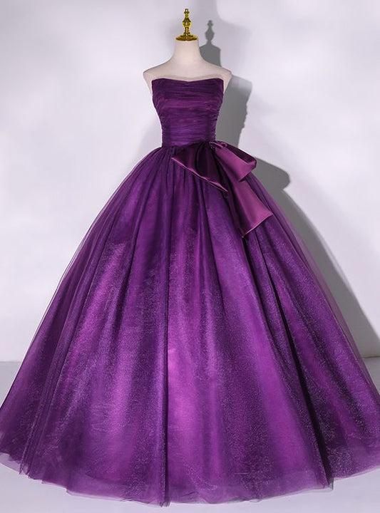 Purple Tulle Strapless Pleats Quinceanera Dress      fg4860