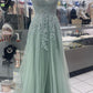 Straps Appliques Tulle Long Formal Dress Long Prom Dress   fg5015