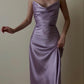 purple evening dresses,spaghetti straps bodycon satin prom dresses     fg5357