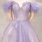 A-Line Off Shoulder Purple Tulle Long Prom Dress, Purple Formal Dress       fg5416