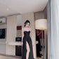 Simple black long prom dress,long evening dress      fg4856
