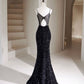 Black Mermaid Sequin Long Prom Dress, Black Formal Dress      fg5019