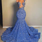 Blue Sequin Long Prom Dress, Blue Party Dress       fg5232