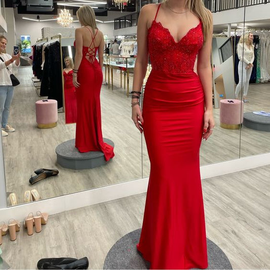 Red Prom Dresses V Neck Long Evening Gown    fg4893