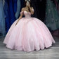 A-line Off The Shoulder Tulle Prom Dress Baby pink quince dress Ball Gowns      fg5244