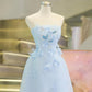 Blue Homecoming Dress, Blue Short Prom Dress      fg5024