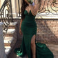 Green Strapless Mermaid Split Long Prom Dresses With Sweep Train, Mermaid Green Formal Dresses, Evening Dresses      fg5043