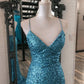 Straps Blue Sequin Mermaid Long Formal Dress       fg5337