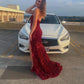 Mermaid Sweetheart Dark Red Long Prom Dresses with Slit       fg4695