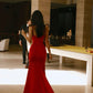 Sexy Mermaid Spaghetti Straps Red Prom Dress Wedding Guest Dresses   fg5028