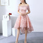 High Low Pink Lace Homecoming Dress Off The Shoulder Short Prom Dress      fg5026