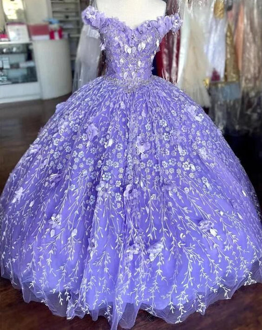 Princess Ball Gown Lavender Quinceanera Dresses Sweet 16 Girl Appliques       fg5136