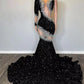One Shoulder Prom Dresses, Diamond Prom Dresses, Black Sparkly Prom Dresses, Sequined Evening Dresses    fg4383