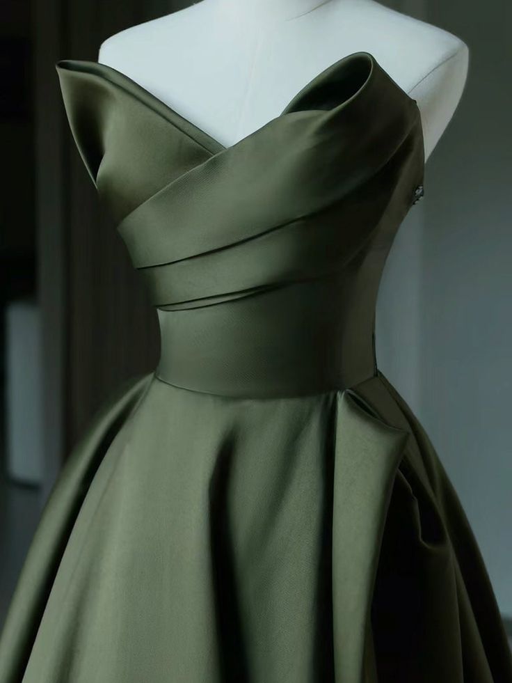 A-Line V Neck Satin Green Long Prom Dress, Green Long Evening Dress    fg5382