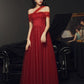 Red Off Shoulder Tulle Long Party Dress, Red A-line Tulle Formal Dress Prom Dress     fg5208