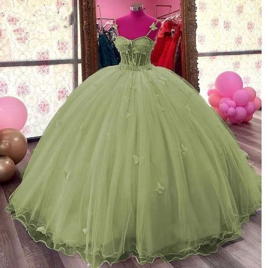 Tulle Princess Dress With Butterflies,Ball Gown Porm Dress ,Sweet 16 Dress      fg5240