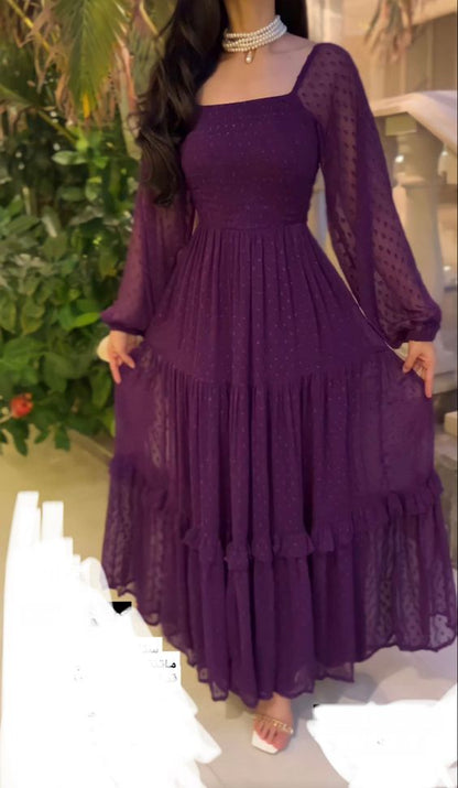Elegant Formal Purple Evening Dress Polka Dots Prom Gown     fg4401