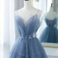 Blue Tulle Gorgeous V Neck Long Prom Dress, A-line Tulle Formal Evening Dress     fg5394