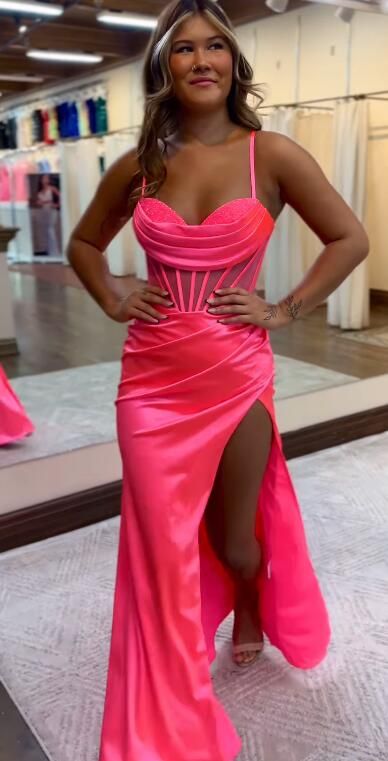 Straps Mermaid Long Prom Dress with Slit    fg5165