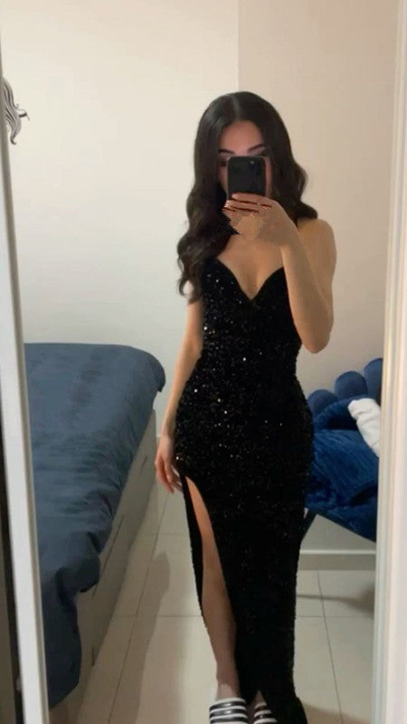 Black Sequin Prom Dress Fashion Evening Dress      fg4841
