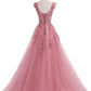 Floral Pink Tulle Long Prom Dress       fg4513