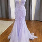 Straps Trumpet/mermaid V-neck Tulle Appliques Lace Prom Dresses     fg4988