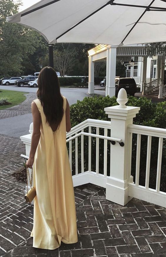 Simple A Line V neckline Yellow Long Prom Dresses      fg5330