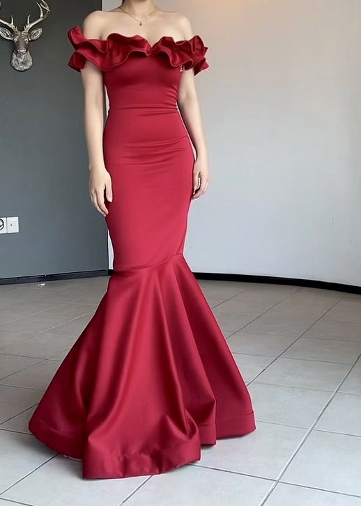 Off The Shoulder Red Mermaid Prom Dresses Party Gowns     fg4562
