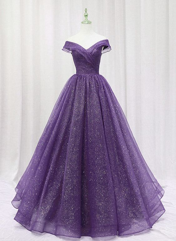 Purple Tulle Sweetheart Long Prom Dress Formal Dress, A-line Tulle Party Dress     fg4467