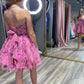 Hot Pink Strapless Ruffles A-line Homecoming Dress      fg3589