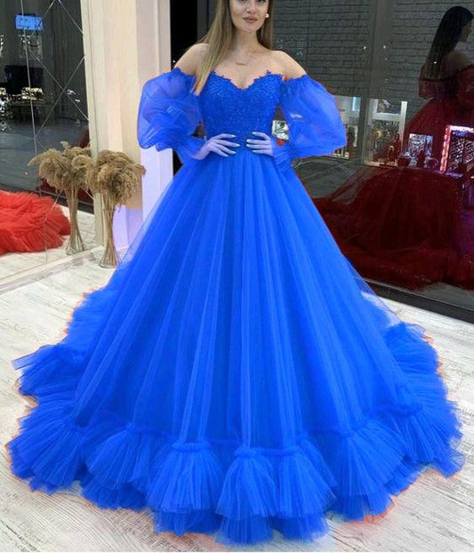Royal Blue Prom Dresses Ball Gown Off The Shoulder Elegant Prom Gown        fg4339