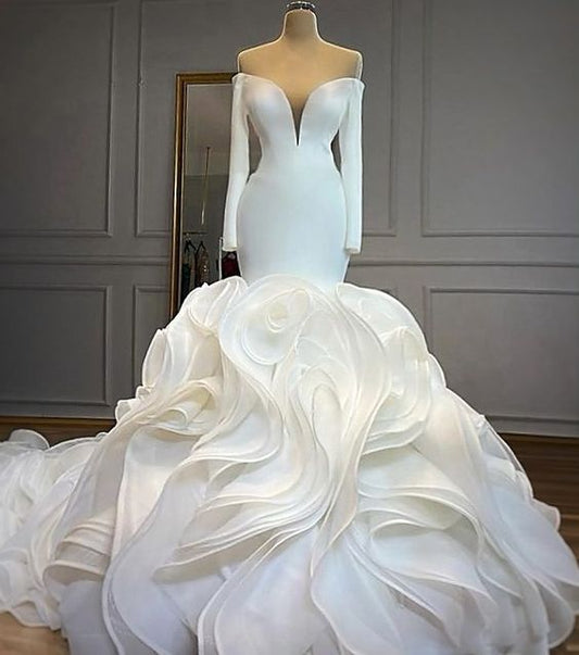 Mermaid Evening Gown Elegant Dress Long Sleeve Wedding Dresses       fg3490