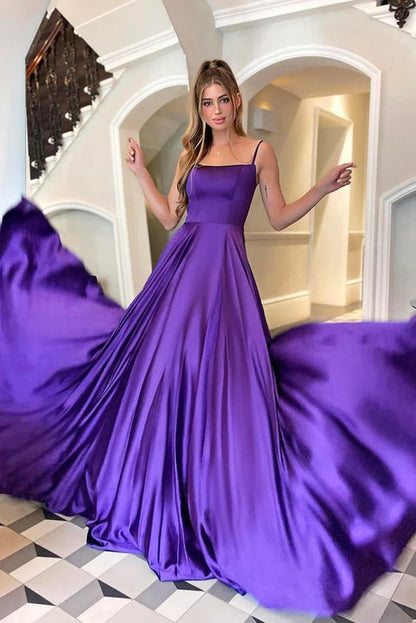 A-line Satin Scoop Neck Long Prom Dress Straps Formal Dress   fg4066