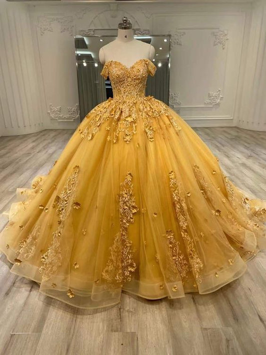 Tulle Yellow Quinceanera Dresses Sweetheart Ball Gowns  Party Prom Dresses     fg3582