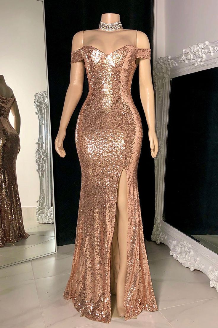 Gorgeous Long Mermaid Off-the-shoulder Sequined Split Prom Dress      fg4053