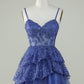 Straps Lavender Sequins Corset Layered Homecoming Dress      fg3729