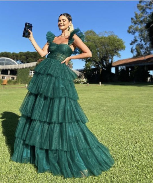 A line dark green long prom dresses, evening dresses,party dresses, formal dress      fg3394