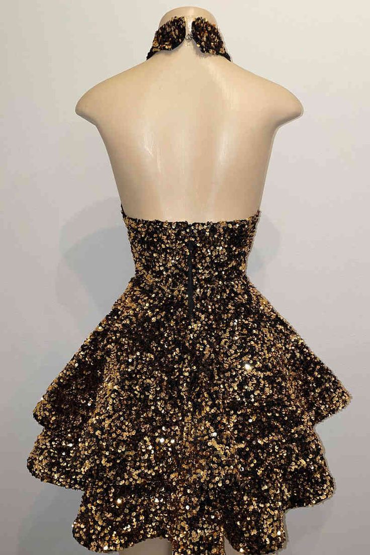 Glitter Halter Gold Sequins A-Line Short Party Dress Homecoming Dresses       fg3734