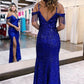 Off the Shoulder Sequins Sheath Prom Dress with Fringes       fg3607