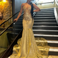 Gold Mermaid Sparkly Long Prom Dresses Formal Evening Dress   fg7548