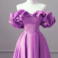 Purple Satin Off Shoulder Long Evening Dress, Purple Wedding Party Dress      fg3381