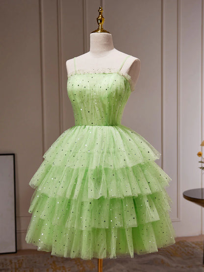 Green Tulle Short Prom Dress, Cute Green Homecoming Dresses      fg3412