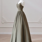 A-Line V Neck Satin Olive Green Long Prom Dress, Olive Green Long Formal Dress      fg4938